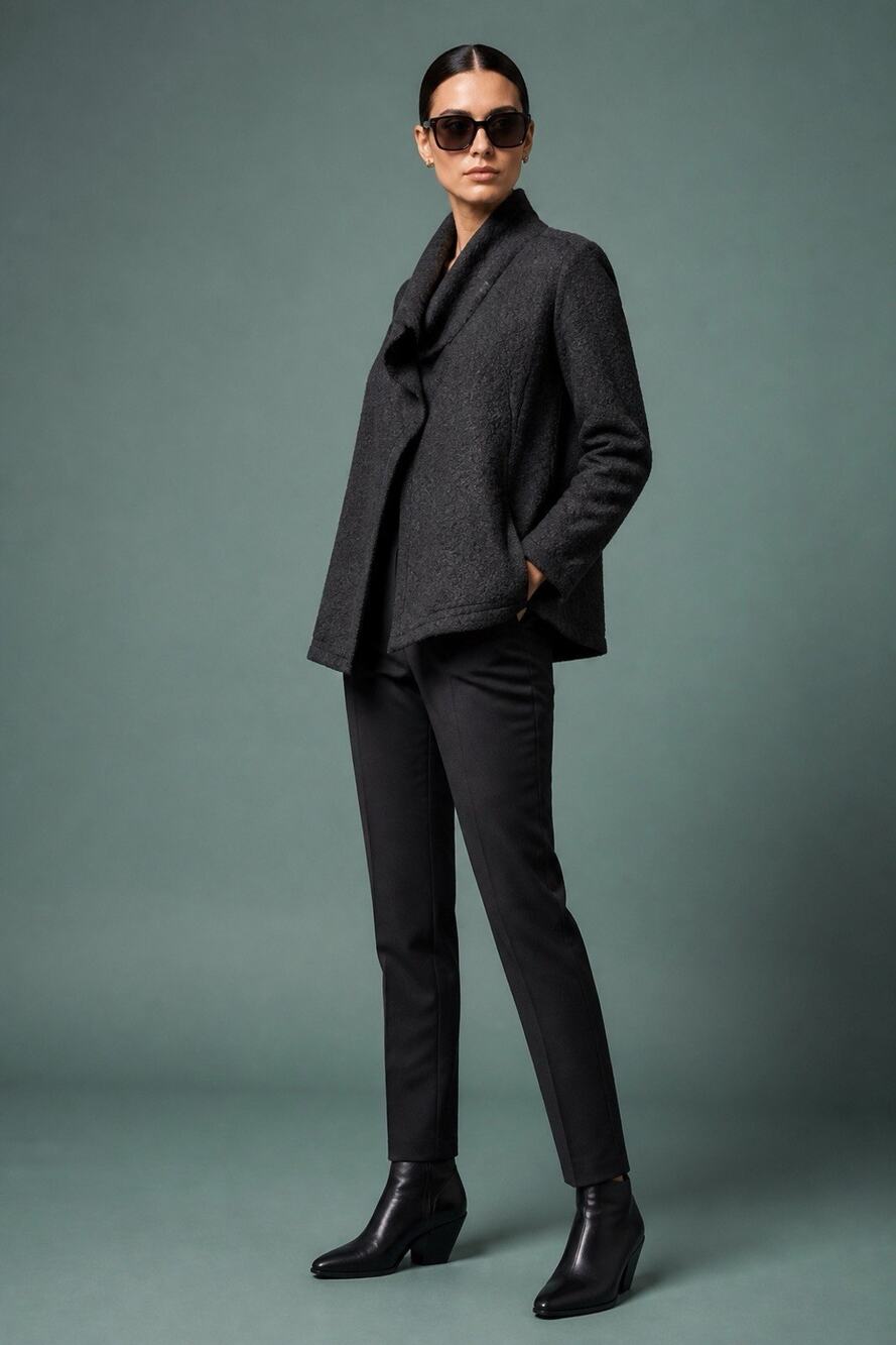 Eileen Fisher Open Cardigan Virgin Wool Blend Italian Fabric Black Size S